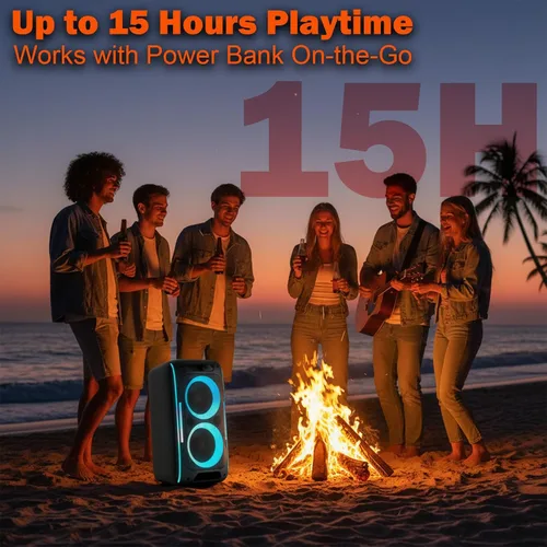 Vista 6 de Altavoz Bluetooth para fiestas, potente sonido estéreo de 180 W, graves profundos, altavoz inalámbrico portátil con modos de sonido EQ, luces LED