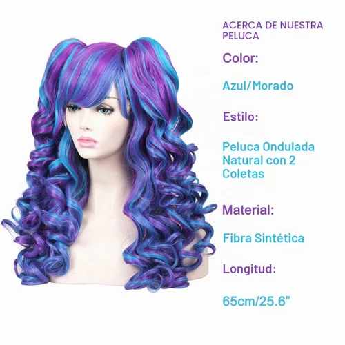 Vista 4 de ColorGround - Peluca larga rizada para cosplay con 2 coletas, talla única