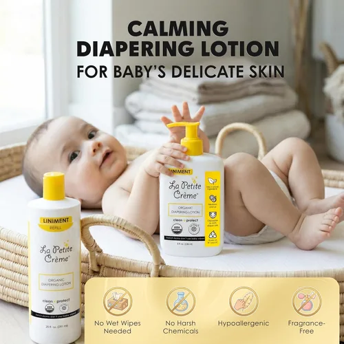 Vista 5 de La Petite Creme French Premium Liniment - Loción para bebés, alternativa de crema para pañales a las toallitas húmedas, crema hidratante suave