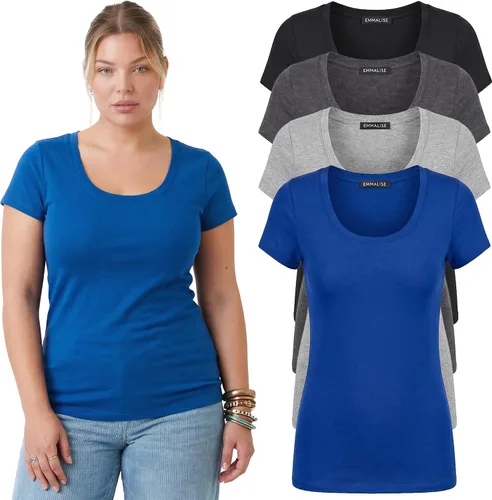 Vista 131 de Emmalise - Camiseta de manga corta para mujer, cuello redondo, estilo básico, pack de valor, tallas junior y grandes
