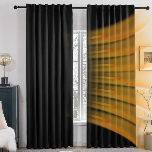 Vista 8 de Deconovo Cortinas 100% opacas para dormitorio, cortina con aislamiento térmico, panel de sala de estar insonorizado, certificado Oeko-TEX, cortinas