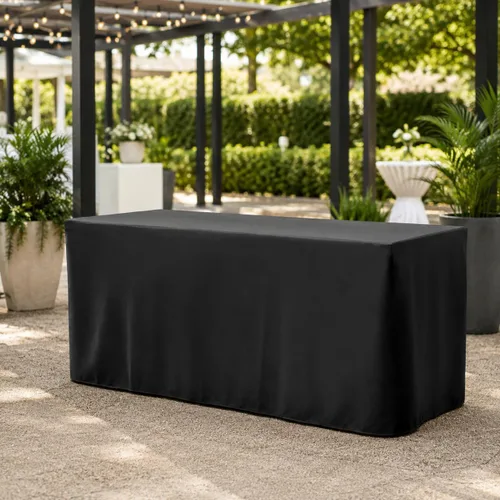 Vista 5 de Surmente - Manteles negros para mesas rectangulares de 6 pies, 30 x 72 pulgadas Protector de mesa ajustado, sin arrugas, tela de poliéster