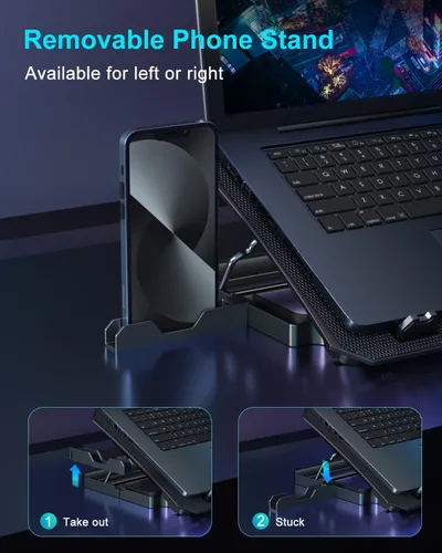 Vista 5 de KeiBn Almohadilla de enfriamiento para laptop, enfriador de laptop para juegos, 2 ventiladores para portátiles de 10 a 15.6 pulgadas, 5 soportes