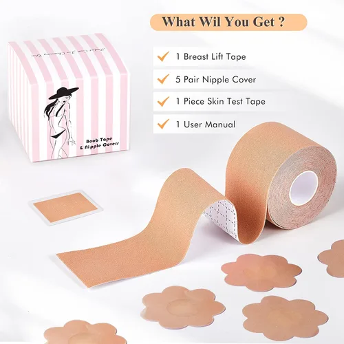 Vista 6 de BoobyTape, Breast Lift Tape & 10 Satin Nipple Covers,Boob Tape for A-DD Cup,Body Tape for Fashion,Bra Tape for Breasts Lift