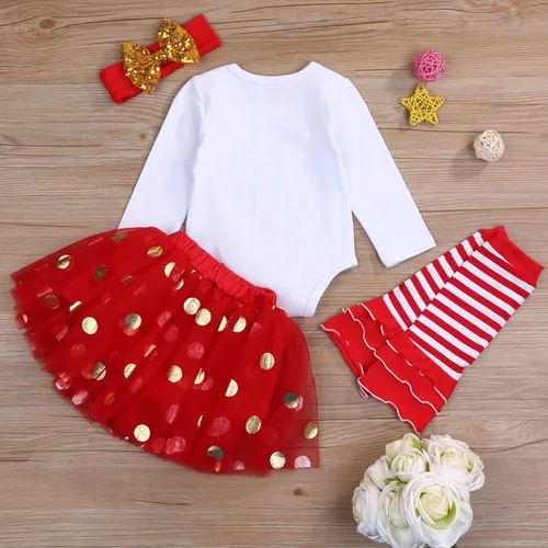 Vista 6 de GRNSHTS My First Christmas Clothes Baby Girls My 1st Christmas Romper Top+Dot Tutu Skirt+Calentadores de Piernas+Diadema Conjunto de 4 piezas