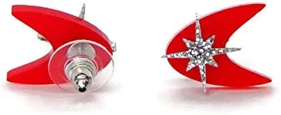 Vista 6 de Retro Red Boomerang Stud Earrings, Atomic 50s Acrylic Studs, Mid Century Modern Celestial Earring