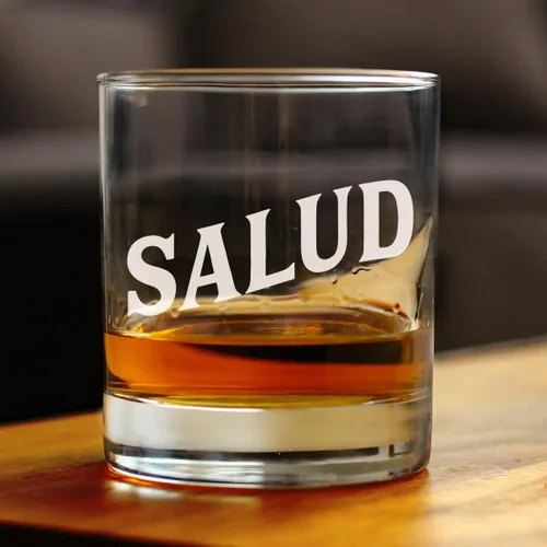Vista 3 de Custom Salud – Spanish Cheers – Vaso de whisky personalizado – Divertidos regalos temáticos españoles o decoración de fiesta para mujeres y hombres