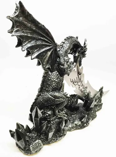 Vista 5 de Ebros Medieval Dreamwork Fantasía Dragón Fuego Aliento Daga Abrecartas Cuchillo con soporte de base, estatua de decoración de oficina en casa Figura