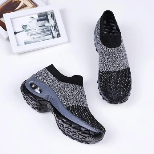 Vista 6 de Zapatos deportivos para caminar de malla para mujer, diseño moderno con cámara de aire, sin cordones, zapatos para bailar jazz, zapatos de baile