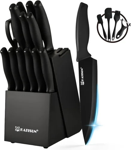 Vista 9 de Juego de cuchillos de cocina, juego de cuchillos de 14 piezas con bloque de madera, autoafilables para juego de cuchillos de chef, juego de bloques