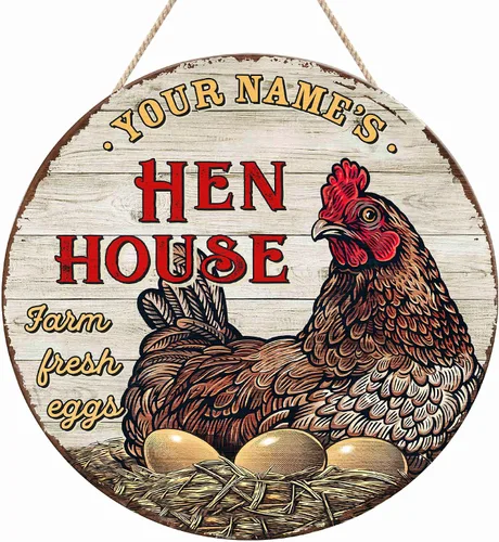 Vista 14 de Letrero de madera de gallinero personalizado para gallinero, diseño de granja esponjosa, varios tamaños, nombre personalizado, título y cita