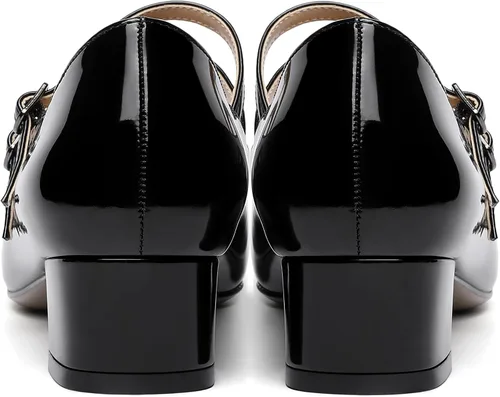 Vista 4 de SHOWFOREST Zapatos de tacón bajo grueso con correa ajustable para mujer, con puntera cuadrada, 1.5 pulgadas