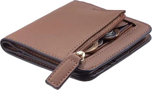 Vista 35 de Toughergun Cartera pequeña de cuero delgada para mujer con protección RFID, mini monedero bifold compacto con ventana de identificación transparente