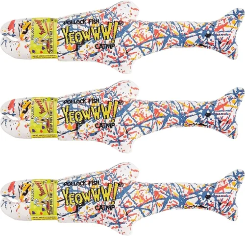 Vista 2 de Yeowww! Juguete de Hierba Gatera Pollock Fish, Paquete de 3 Multi colorido