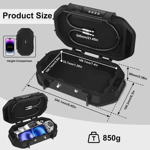 Vista 9 de Diyife Caja fuerte portátil, [impermeable] Caja de seguridad de viaje