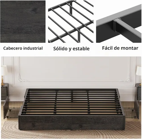 Vista 6 de LIKIMIO Base de cama King con 4 cajones de almacenamiento, color gris Gris carbón