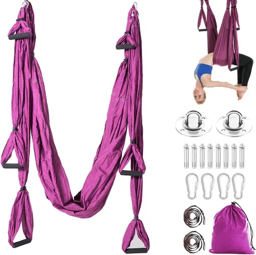 Vista 11 de Juego de hamaca aérea de yoga con 2 correas de extensiones y kit de montaje en techo, equipo para colgar inversión de yoga