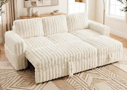 Vista 19 de HONBAY Sofá cama modular extraíble, sofá biplaza de pana, sofás para sala de estar, beige
