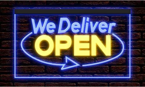 Vista 17 de 110020 We Deliver Open Services Cafe Fast food Shop Restaurant Display LED Light Neon Sign (12" X 8", 16 Colors By Remote)