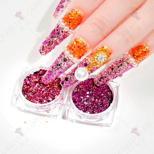 Vista 2 de 12 macetas holográficas para arte de uñas con lentejuelas láser 3D, camaleón grueso, para bricolaje, copos de purpurina brillante para mujeres