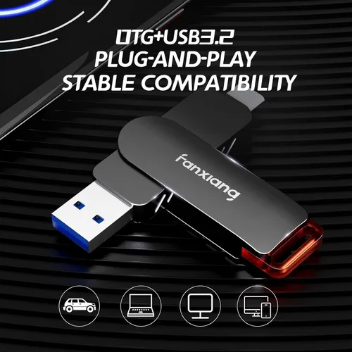 Vista 3 de fanxiang Unidad flash SSD externa de 256 GB, unidad de estado sólido portátil USB-C y USB-A de hasta 560 MB/s, unidad flash USB de aleación de zinc
