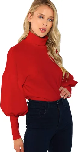 Vista 3 de Romwe Blusa casual de manga larga con cuello alto para mujer