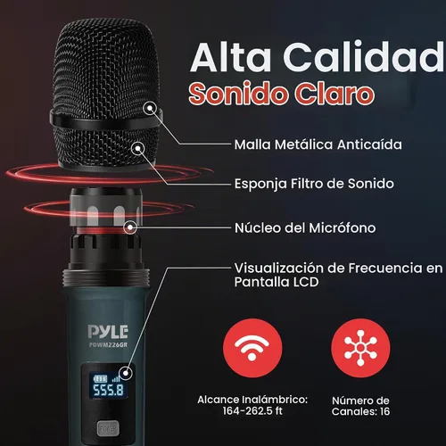 Vista 3 de Pyle Sistema Portátil de Receptor de Banda UHF, Sistema de Micrófono Inalámbrico de 4 Canales con Controles de Canal Independientes, Indicador LCD