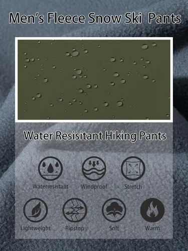 Vista 5 de TACVASEN Pantalones de nieve para hombre, resistentes al agua, pantalones de trabajo para senderismo, forro polar, forro polar, pantalones de esquí