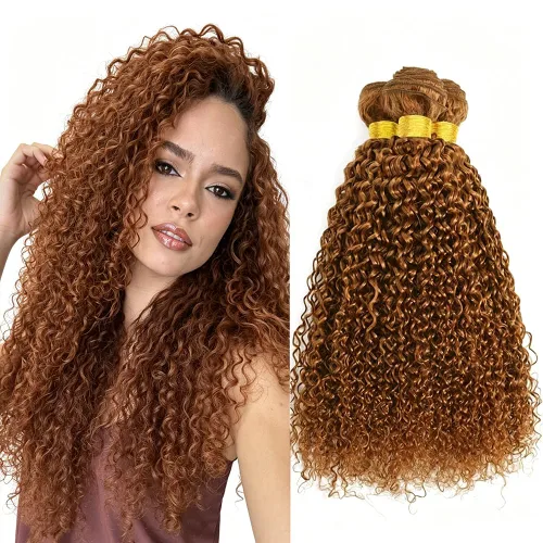 Vista 211 de P4613 Cabello humano rizado onda profunda marrón y paquetes mixtos 8 10 12 P4613 Ombre Marrón-Rubio-DP