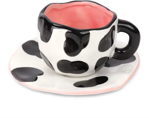 Vista 9 de Noviko Taza de Cerámica a Cuadros Juego de Taza de Té y Platillo de 10 onzas