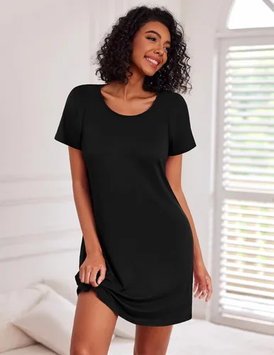 Vista 3 de Ekouaer Camisones de algodón para mujer, paquete de 3 camisones de dormir de manga corta, camisón suave para dormir
