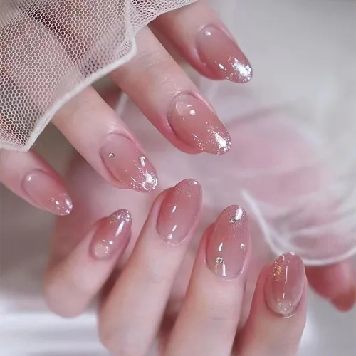 Vista 10 de Uñas postizas a presión, uñas postizas medianas con diseño de almendra, 24 A-1