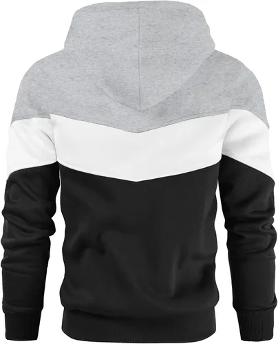 Vista 3 de Gesean - Sudadera con capucha de manga larga para hombre diseño de bloque de color estilo casual con bolsillo