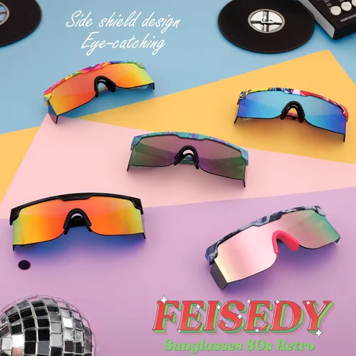 Vista 7 de FEISEDY Gafas de sol Mujeres Hombres Deportes, 80s Visor Retro Neon Square Gafas de Sol, Sombras Miorred UV400 B0004