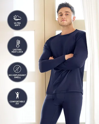 Vista 2 de WEERTI Ropa interior térmica para hombre, capa base de tela polar con forro polar