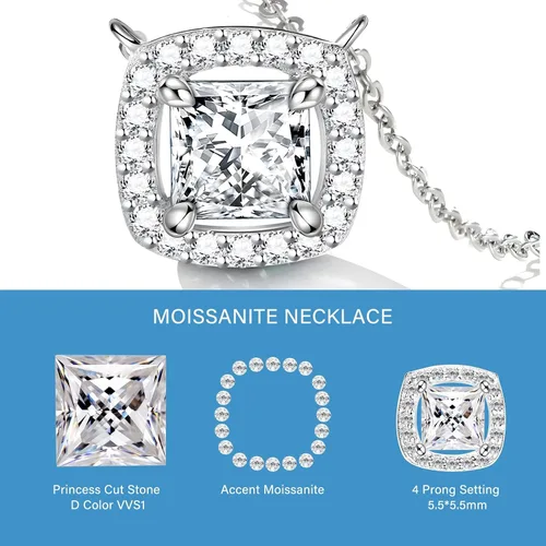 Vista 5 de HMJ Moissanite Diamond Necklace for Women,1Carat White Gold Moissanite Drop Pendant Necklace,Silver Women Moissanite Jewelry Birthday Gift for Wife