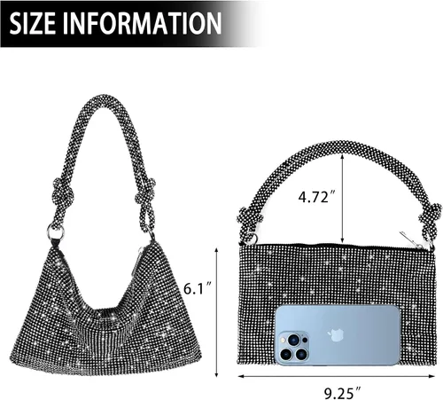 Vista 6 de Bolso de noche brillante con diamantes de imitación, bolso de mano plateado tipo clutch para mujeres, bolsos cruzados para fiesta, baile