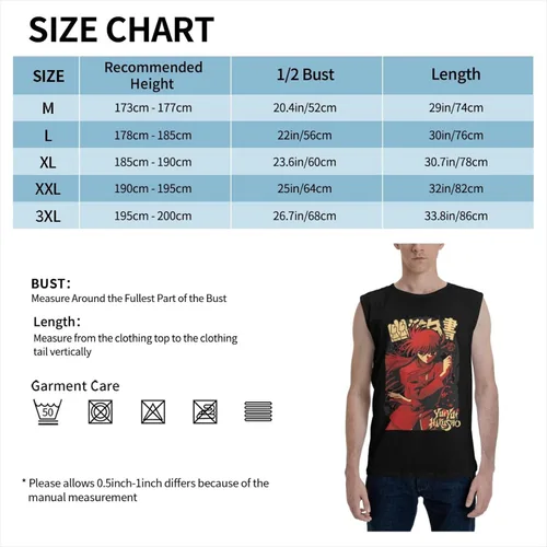 Vista 7 de Camiseta sin mangas Yuyu Hakusho Yoko Kurama para hombre Moda sin mangas Tops Moda Ejercicio Chaleco Negro