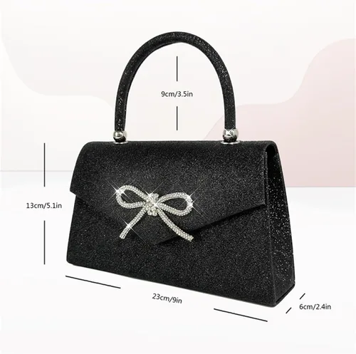 Vista 2 de Bolso de noche brillante para mujer, con diamantes de imitación y lazo, para boda, fiesta, cóctel, baile de graduación