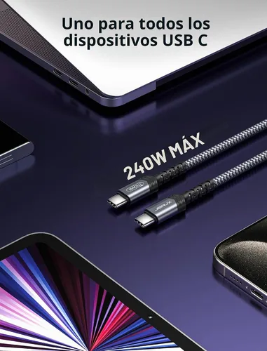 Vista 2 de JSAUX - Cable USB C a USB C de 240 W, cable USB C para iPhone 18 Pro, 6.6 Gris