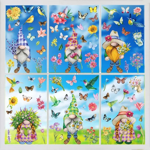 Vista 10 de Calcomanías de primavera para ventana, encanta tus ventanas de cristal con 127 piezas en 9 hojas, diseños de tulipanes, mariposas y flores para una