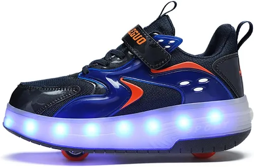 Vista 3 de CEIEOE Zapatos con ruedas para niños 4 ruedas mejoradas, modelo 16 LED, recargable, colorido, para niñas, niños, tenis retráctiles, zapatos
