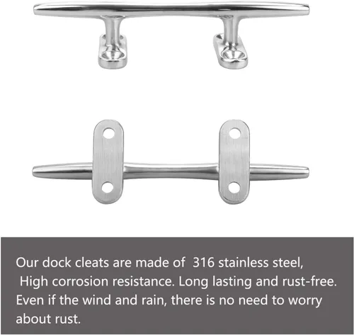 Vista 4 de Boat Dock Cleat 4"/5"/6", Boat Cleat Open Base, Marine Heavy Duty 316 Stainless Steel with 8 Pcs Screws