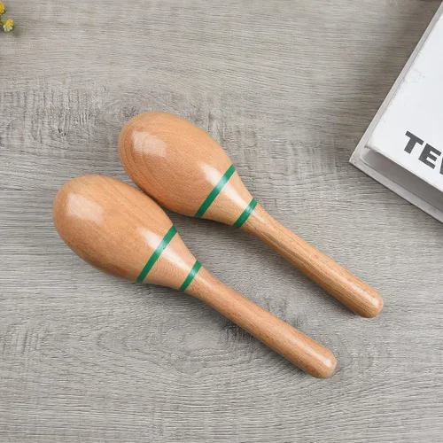 Vista 4 de 2 piezas de maracas de madera para niños y adultos, instrumento musical de maracas de madera Verde