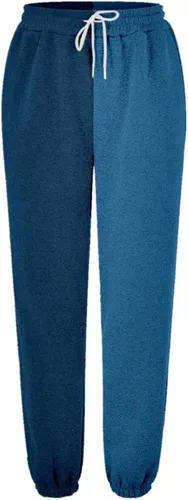 Vista 4 de FABFEGU Pantalones de chándal para mujer, con bloques de color, trabajo, negocios, casual, cintura alta, pantalones de vestir, pantalones fluidos