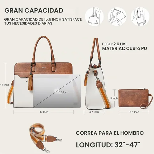 Vista 5 de Shrrie Bolsa de mano para laptop de 15.6 pulgadas con bolso de mano para Beige con marrón.