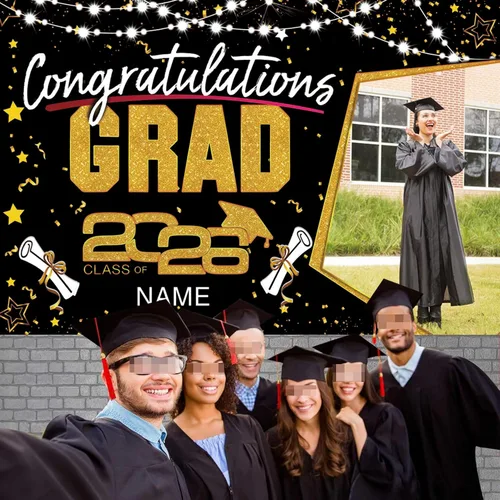 Vista 3 de Decoraciones personalizadas para fiestas de graduación 2026 – Cartel de felicitación de graduación grande – Cartel de fondo de graduación