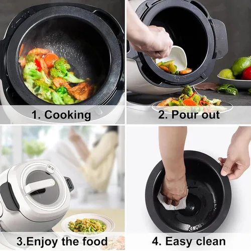 Vista 8 de Procesador de alimentos comercial de 1000 W y cocina automática, olla de acero inoxidable de 6 L con rotación de 360° y calentamiento 3D, 3 modos