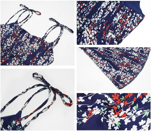 Vista 4 de GAOVOT Vestidos de verano para mujer, con tirantes delgados, estilo bohemio, floral, vestido de verano casual, sin mangas, vestido de playa fluido