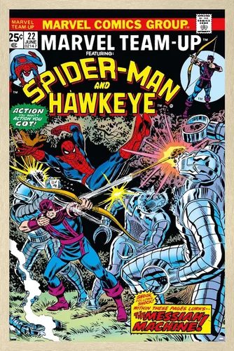 Vista 7 de Trends International Marvel Comics - Póster de pared de Hawkeye y Spider-Man, 22.4 pulgadas de largo x 14.7 pulgadas, versión enmarcada de madera